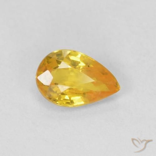 0.43 ct Golden Sapphire Stone, Natural Sapphire in Pear Facet Shape for Sale