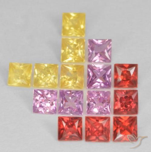 1.61 ctw Multicolor Sapphire Stones, Natural Sapphire in Princess-Cut Shape for Sale