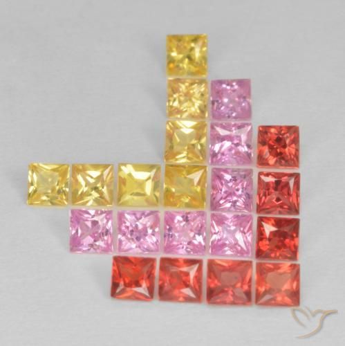 1.95 ctw Multicolor Sapphire Stones, Natural Sapphire in Princess-Cut Shape for Sale