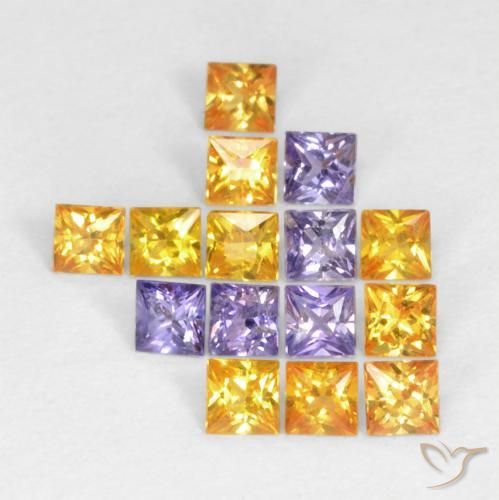 1.09 ctw Multicolor Sapphire Stones, Natural Sapphire in Princess-Cut Shape for Sale