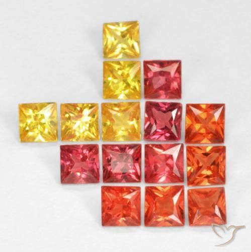 1.35 ctw Multicolor Sapphire Stones, Natural Sapphire in Princess-Cut Shape for Sale