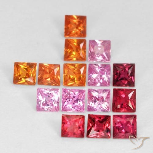 1.64 ctw Multicolor Sapphire Stones, Natural Sapphire in Princess-Cut Shape for Sale