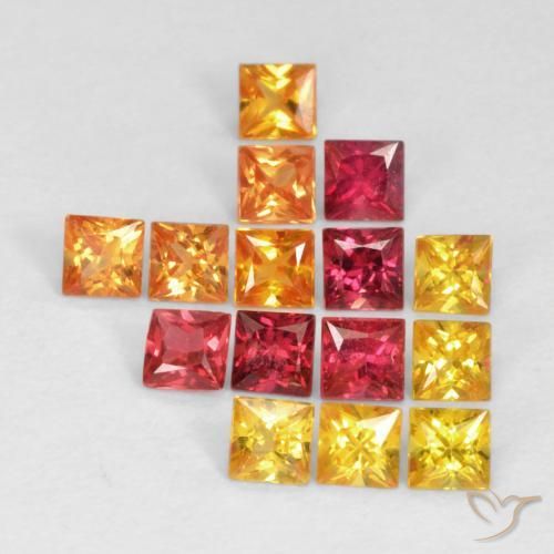 1.24 ctw Multicolor Sapphire Stones, Natural Sapphire in Princess-Cut Shape for Sale