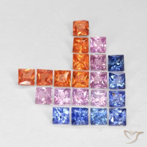 1.49 ctw Multicolor Sapphire Stones, Natural Sapphire in Princess-Cut Shape for Sale