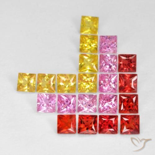 2.14 ctw Multicolor Sapphire Stones, Natural Sapphire in Princess-Cut Shape for Sale
