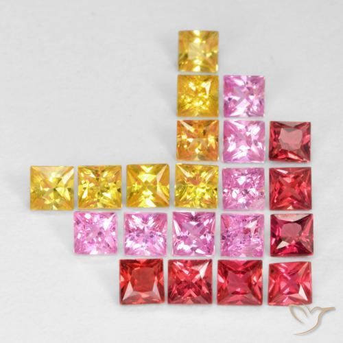 1.98 ctw Multicolor Sapphire Stones, Natural Sapphire in Princess-Cut Shape for Sale