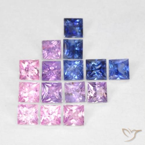 1.41 ctw Multicolor Sapphire Gemstones, Sapphire Gems in Princess-Cut Shape for Sale.