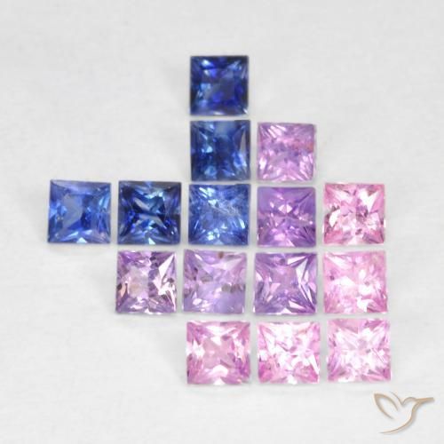 1.41 ctw Multicolor Sapphire Stones, Natural Sapphire in Princess-Cut Shape for Sale