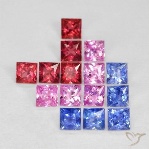 1.58 ctw Multicolor Sapphire Stones, Natural Sapphire in Princess-Cut Shape for Sale