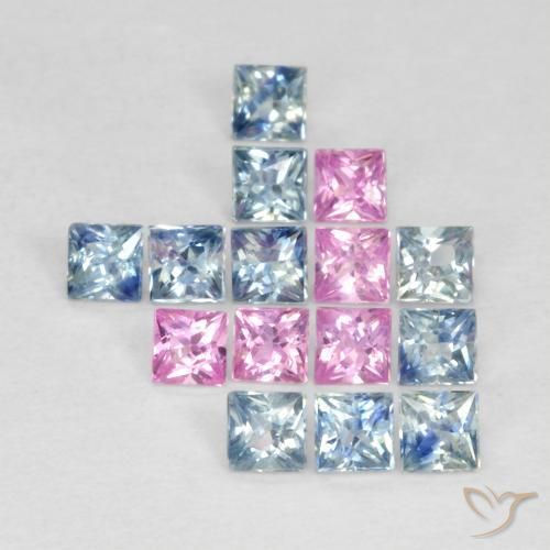 1.78 ctw Multicolor Sapphire Stones, Natural Sapphire in Princess-Cut Shape for Sale