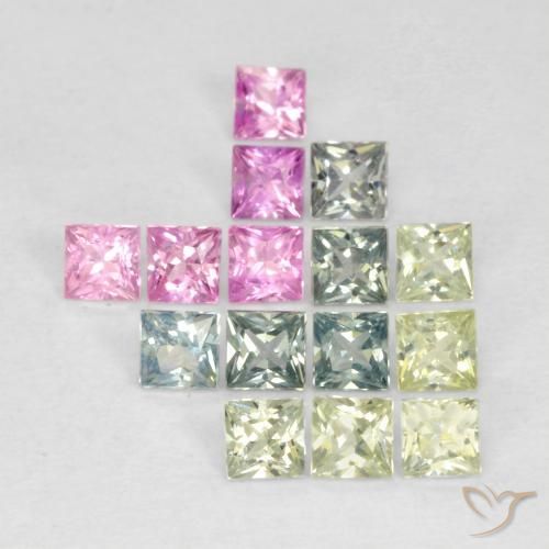 1.65 ctw Multicolor Sapphire Stones, Natural Sapphire in Princess-Cut Shape for Sale