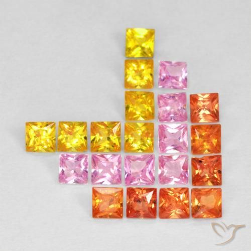 1.54 ctw Multicolor Sapphire Stones, Natural Sapphire in Princess-Cut Shape for Sale