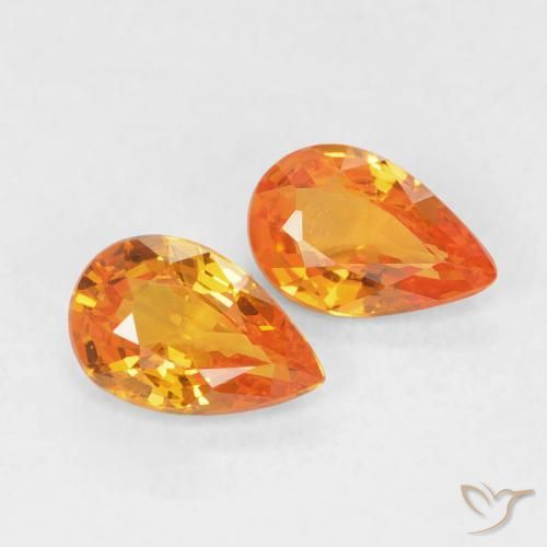 0.90 ctw Orange Sapphire Stones, Natural Sapphire in Pear Facet Shape for Sale