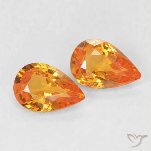 0.97 ctw Orange Sapphire Stones, Natural Sapphire in Pear Facet Shape for Sale