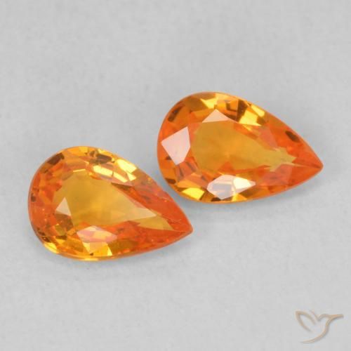 0.96 ctw Orange Sapphire Stones, Natural Sapphire in Pear Facet Shape for Sale