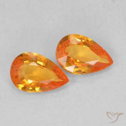 0.96 ctw Orange Sapphire Stones, Natural Sapphire in Pear Facet Shape for Sale