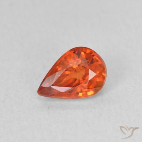 0.58 ct Orange Sapphire Gemstone, Sapphire Gem in Pear Facet Shape for Sale.