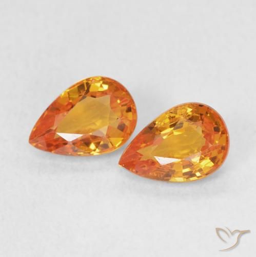 1.09 ctw Orange Sapphire Stones, Natural Sapphire in Pear Facet Shape for Sale