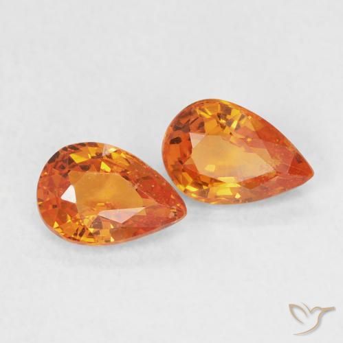 1.07 ctw Orange Sapphire Stones, Natural Sapphire in Pear Facet Shape for Sale