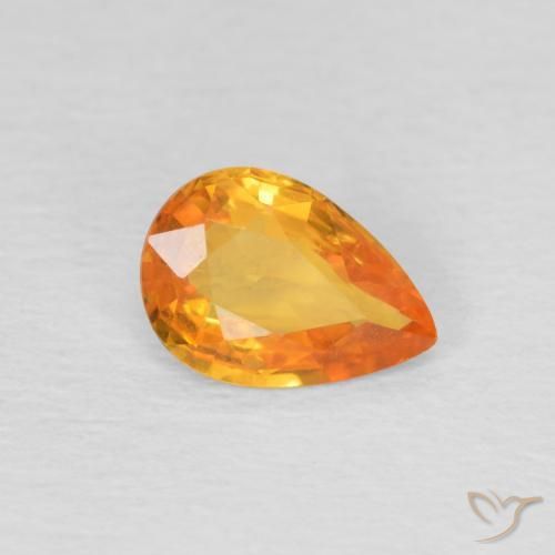 0.68 ct Orange Sapphire Stone, Natural Sapphire in Pear Facet Shape for Sale