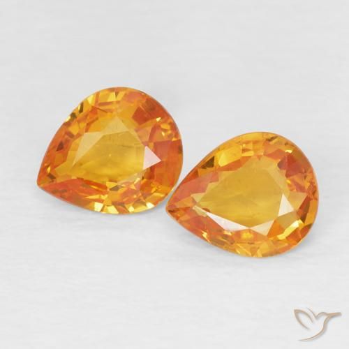 1.23 ctw Orange Sapphire Stones, Natural Sapphire in Pear Facet Shape for Sale
