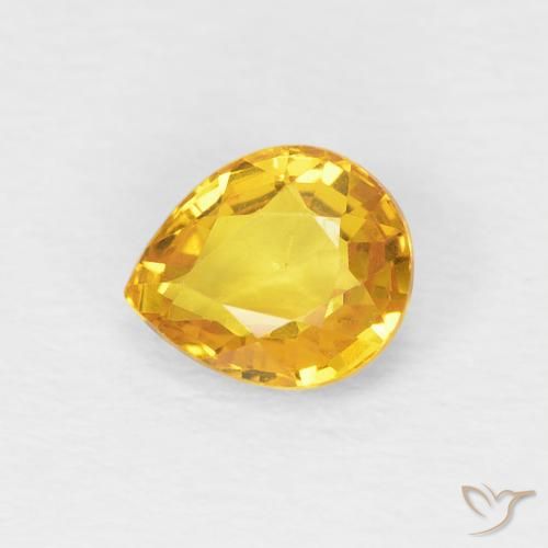 0.88 ct Golden Sapphire Stone, Natural Sapphire in Pear Facet Shape for Sale
