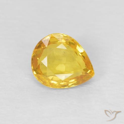 0.74 ct Golden Sapphire Stone, Natural Sapphire in Pear Facet Shape for Sale