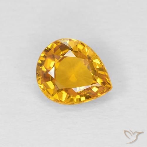0.79 ct Golden Sapphire Stone, Natural Sapphire in Pear Facet Shape for Sale