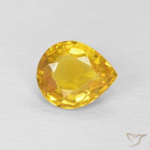 0.76 ct Golden Sapphire Stone, Natural Sapphire in Pear Facet Shape for Sale