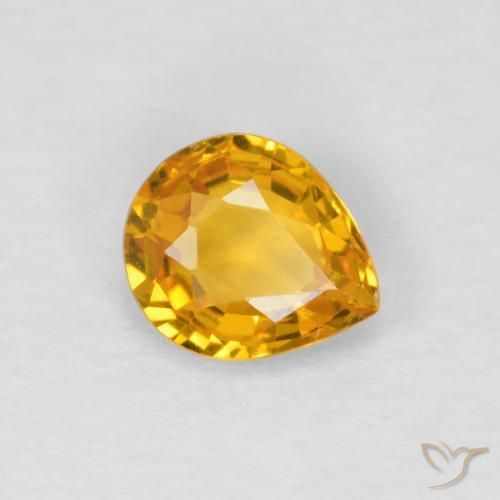 0.61 ct Golden Sapphire Stone, Natural Sapphire in Pear Facet Shape for Sale