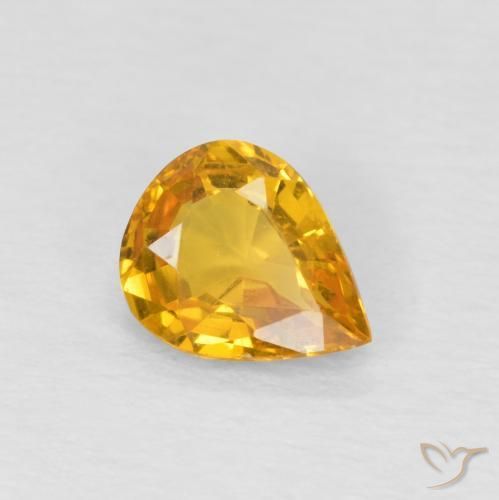 0.65 ct Golden Sapphire Stone, Natural Sapphire in Pear Facet Shape for Sale