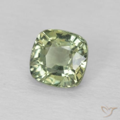 0.52 ct Green Sapphire Stone, Natural Sapphire in Cushion-Cut Shape for Sale