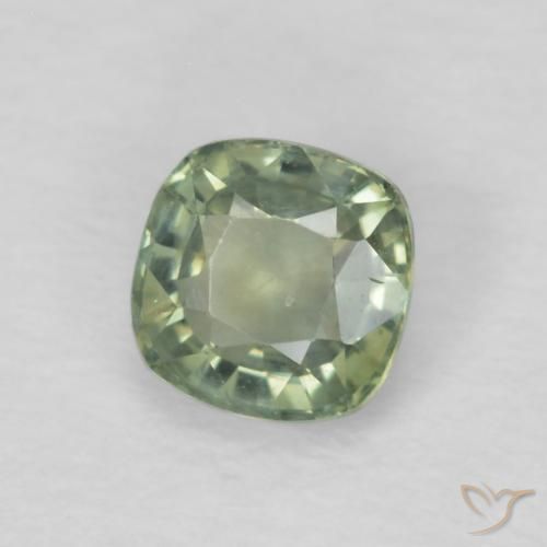 0.52 ct Green Sapphire Stone, Natural Sapphire in Cushion-Cut Shape for Sale
