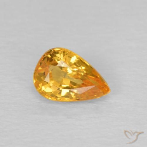 0.61 ct Golden Sapphire Stone, Natural Sapphire in Pear Facet Shape for Sale