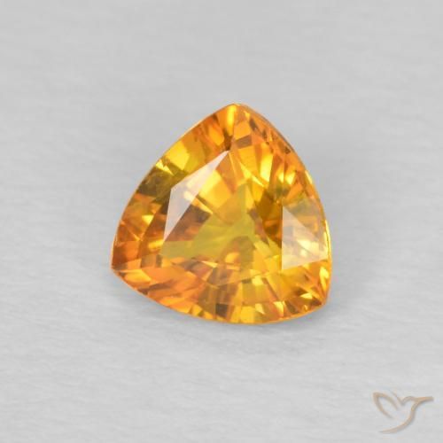 0.72 ct Golden Sapphire Stone, Natural Sapphire in Trillion Facet Shape for Sale