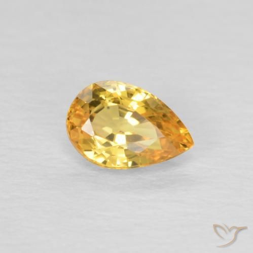0.54 ct Golden Sapphire Stone, Natural Sapphire in Pear Facet Shape for Sale
