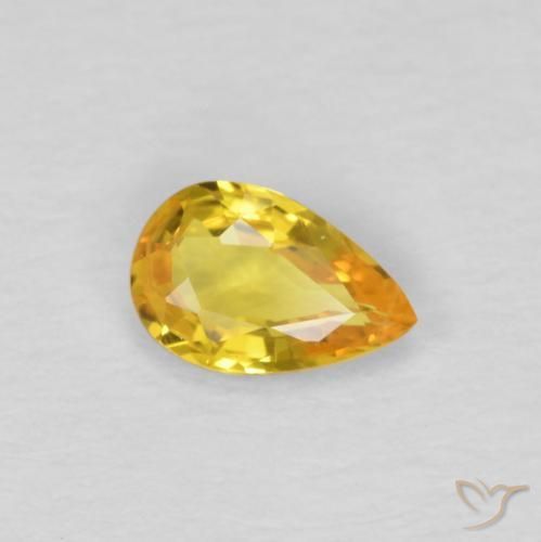 0.42 ct Golden Sapphire Stone, Natural Sapphire in Pear Facet Shape for Sale