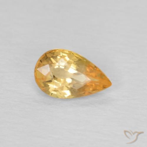 0.45 ct Golden Sapphire Stone, Natural Sapphire in Pear Facet Shape for Sale
