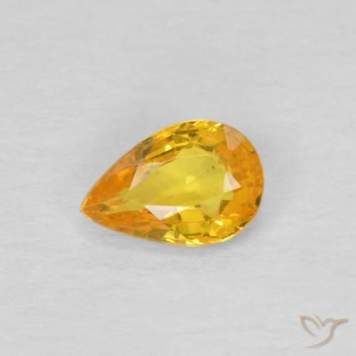 0.45 ct Golden Sapphire Gemstone, Sapphire Gem in Pear Facet Shape for Sale.