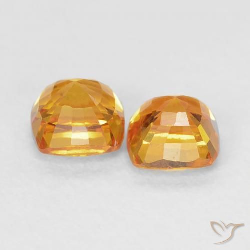 Sapphire Gemstones in 4 x 4 mm (calibrated) Size for Sale, Sapphire Stones in Medium Orange-Gold Color