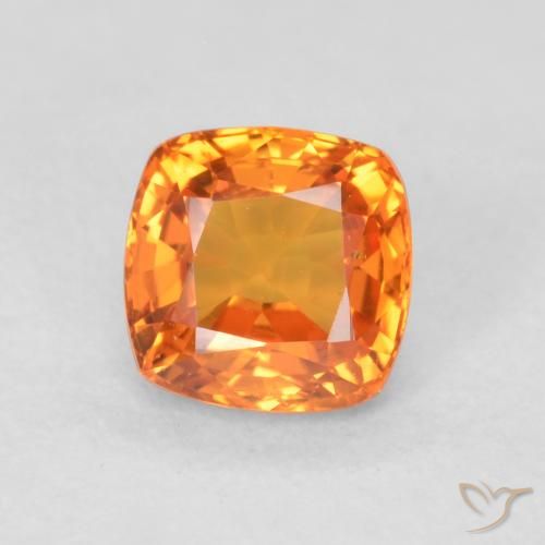 0.69ct Natural Bright Orange Sapphire, Cushion, VVS-VS, Photo A