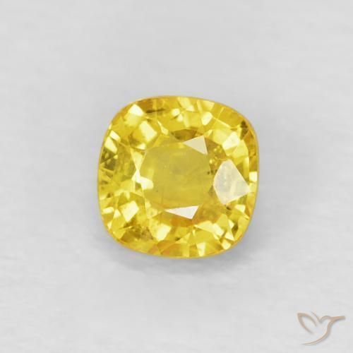 0.53 ct Yellow Sapphire Stone, Natural Sapphire in Cushion-Cut Shape for Sale