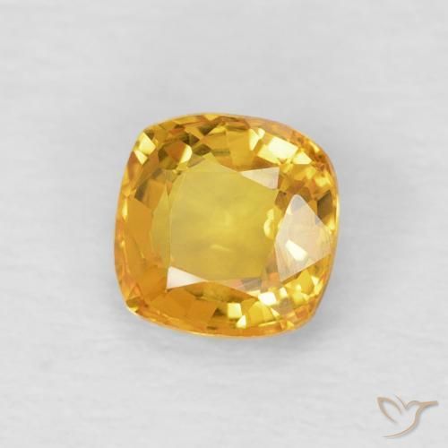 0.61 ct Golden Sapphire Stone, Natural Sapphire in Cushion-Cut Shape for Sale
