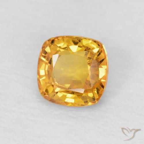 0.60 ct Golden Sapphire Stone, Natural Sapphire in Cushion-Cut Shape for Sale