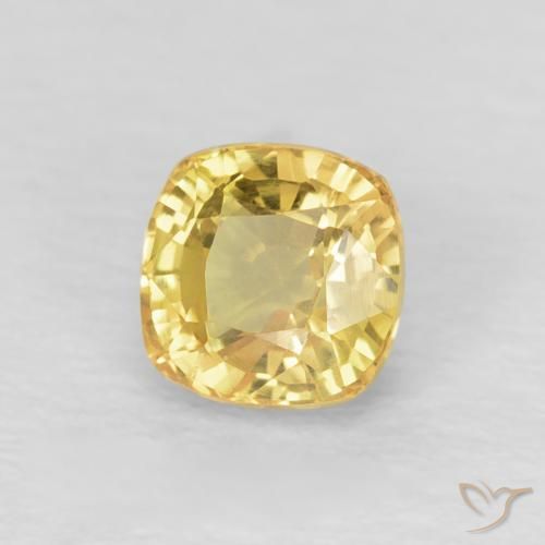 0.67 ct Yellow Sapphire Stone, Natural Sapphire in Cushion-Cut Shape for Sale