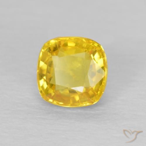 0.57 ct Yellow Sapphire Stone, Natural Sapphire in Cushion-Cut Shape for Sale