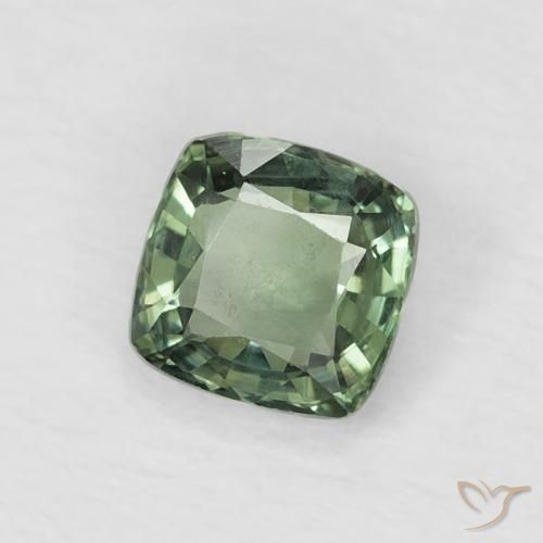0.57 ct Green Sapphire Stone, Natural Sapphire in Cushion-Cut Shape for Sale