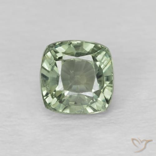 0.73ct Natural Medium Light-Green Sapphire, Cushion, VS