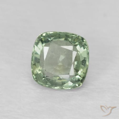 0.65 ct Green Sapphire Stone, Natural Sapphire in Cushion-Cut Shape for Sale