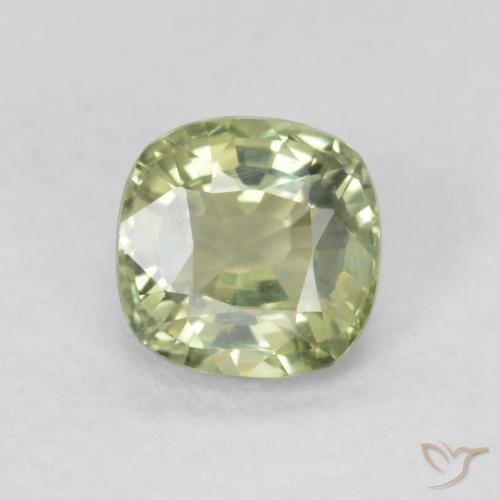 0.65ct Natural Very Light Sage Green Sapphire, Cushion, VVS-VS